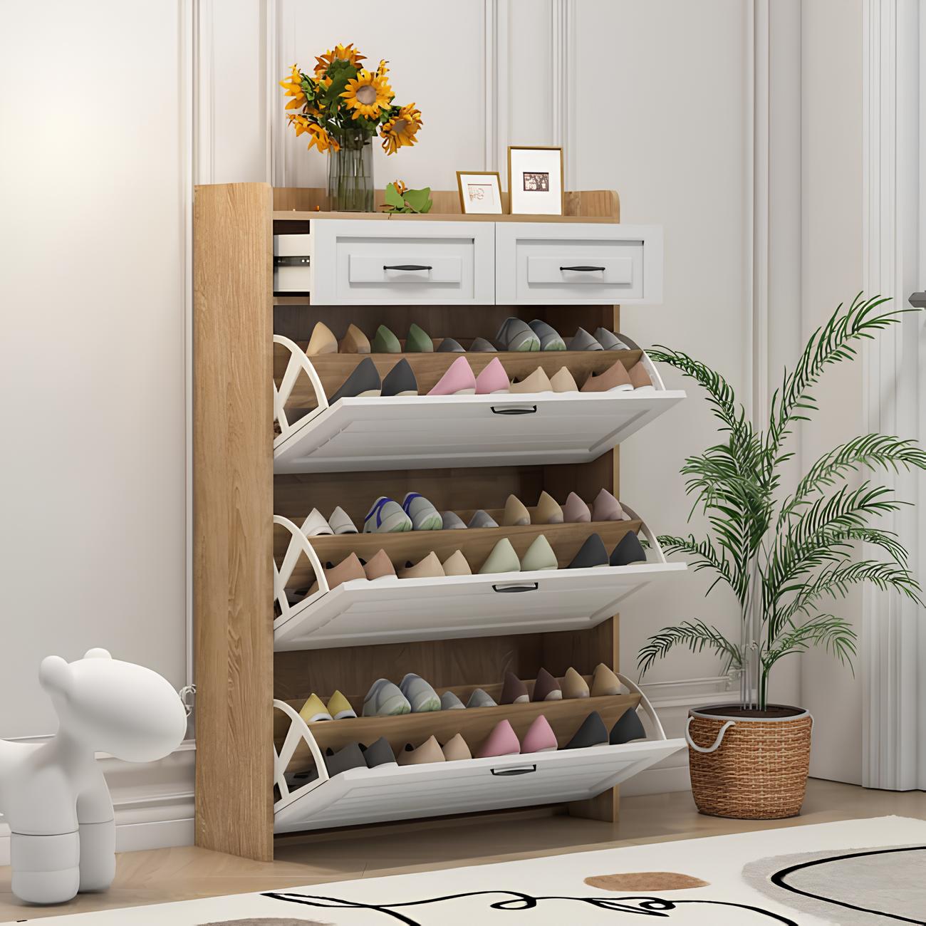 🎁 Meilleure Vente ! Armoire à Chaussures 3 Portes + 2 Tiroirs + Sac à Dos Offert