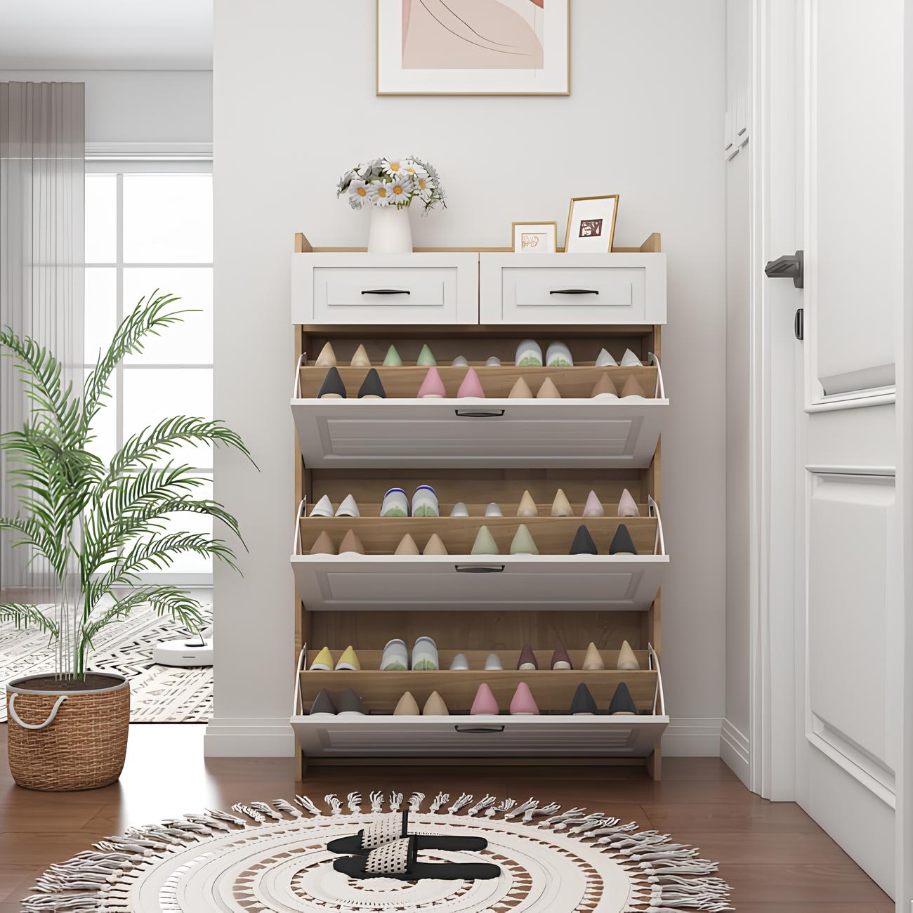 🎁 Meilleure Vente ! Armoire à Chaussures 3 Portes + 2 Tiroirs + Sac à Dos Offert