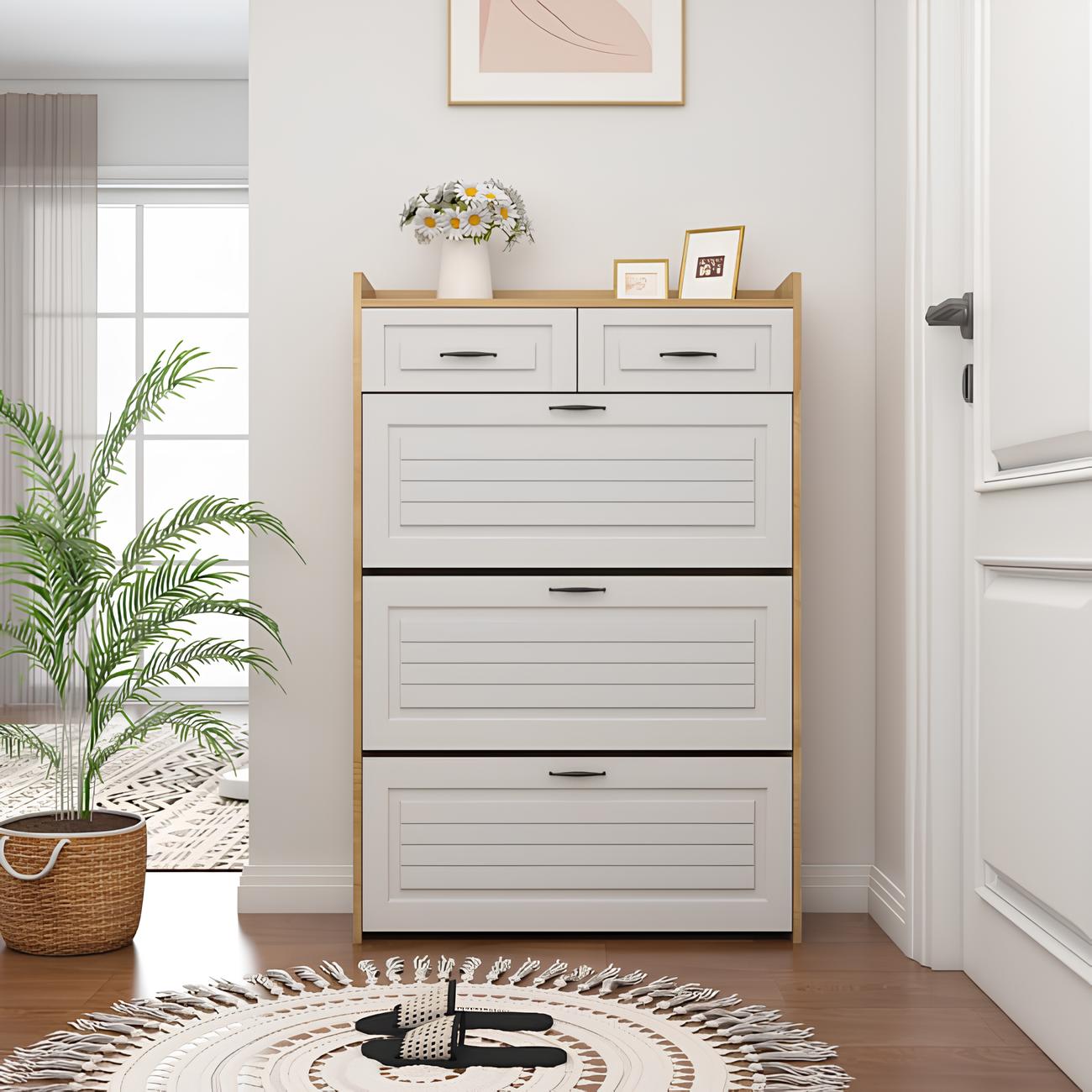 🎁 Meilleure Vente ! Armoire à Chaussures 3 Portes + 2 Tiroirs + Sac à Dos Offert