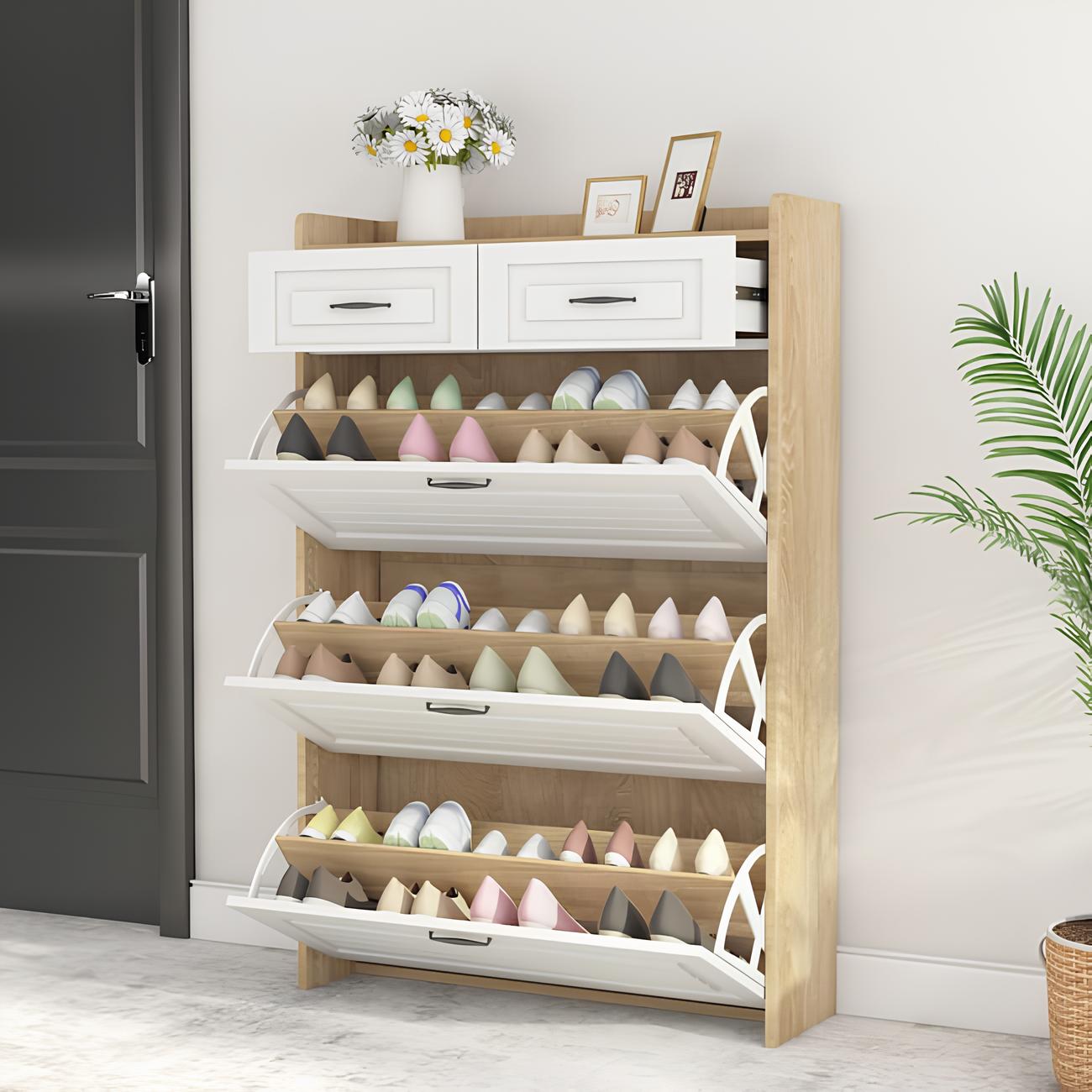 🎁 Meilleure Vente ! Armoire à Chaussures 3 Portes + 2 Tiroirs + Sac à Dos Offert
