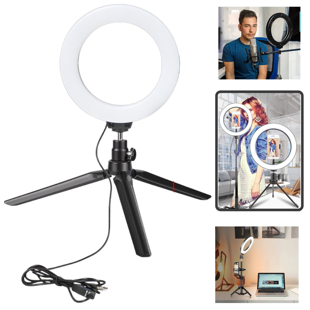 Lampe circulaire à LED de 16 cm avec trépied