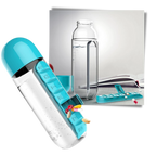 Bouteille d'eau en plastique avec pilulier