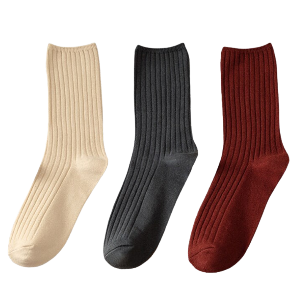 3 Paires de chaussettes côtelées en coton pour femmes