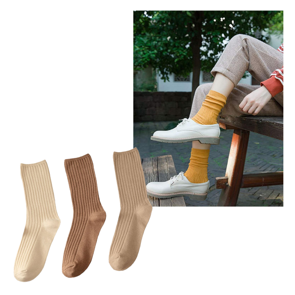3 Paires de chaussettes côtelées en coton pour femmes