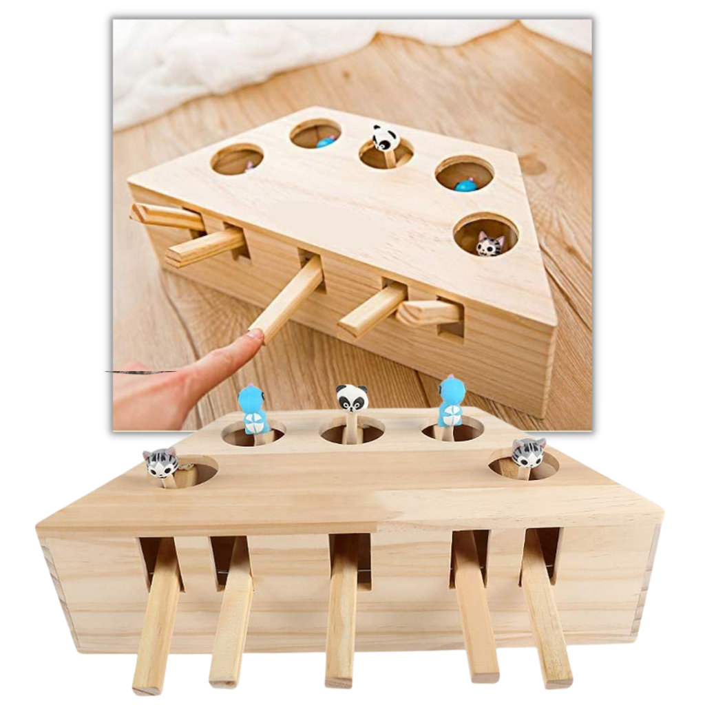 Jouet interactif en bois à 5 trous pour chat