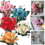 Bouquet de fleurs artificielles en soie, pivoines et roses