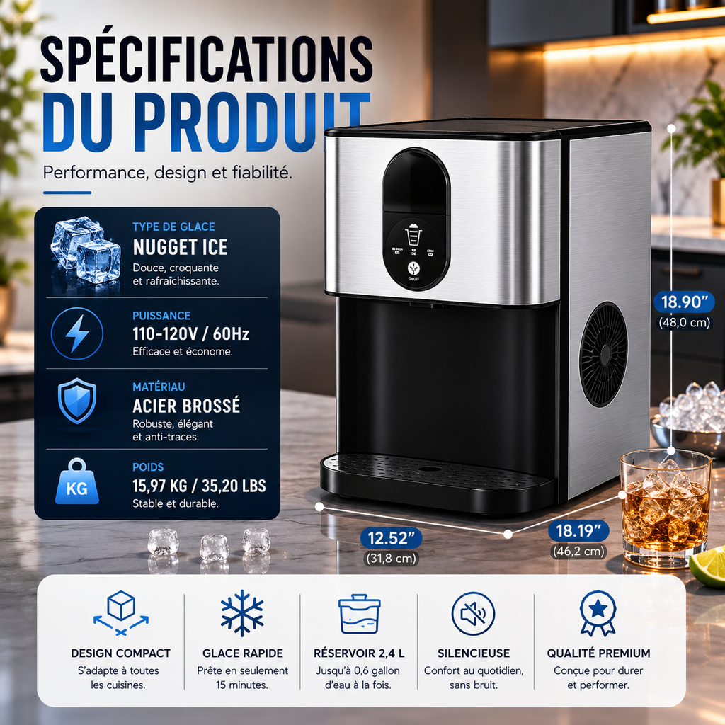 ❄️ NUGGET ICE™ La Machine à Glaçons Premium