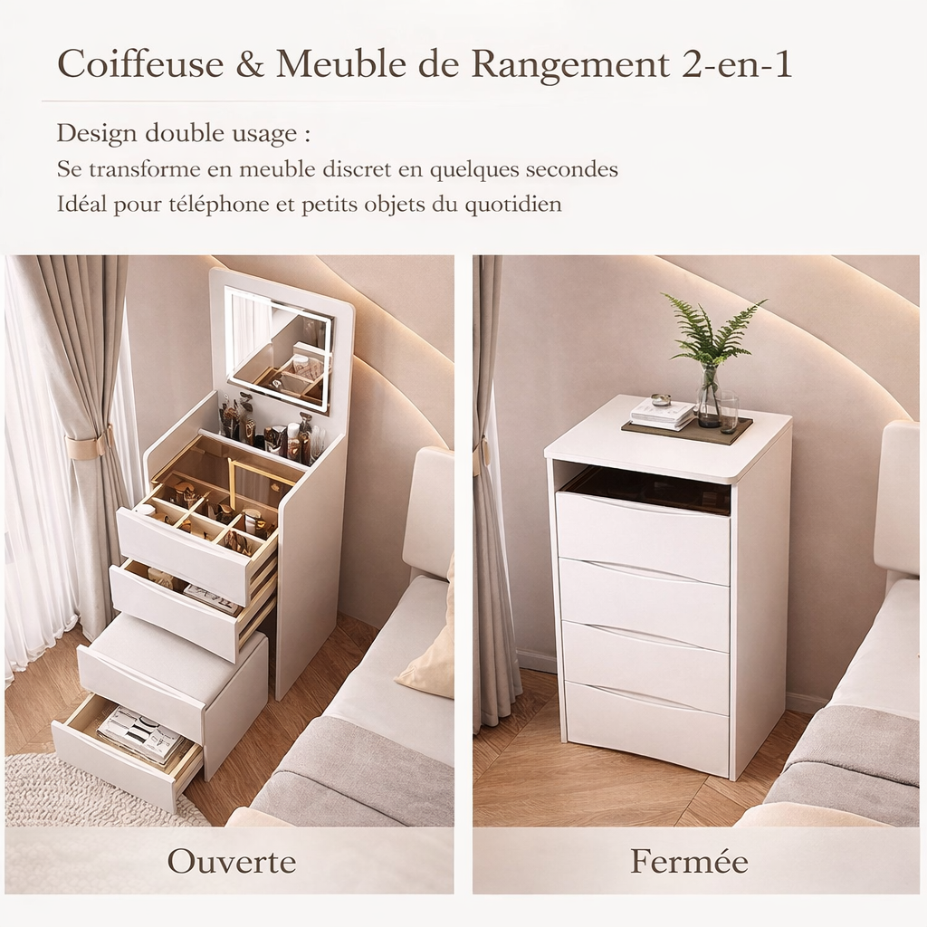 ✨ Prix Direct Usine – Coiffeuse de Luxe 2-en-1 avec Rangement Intelligent