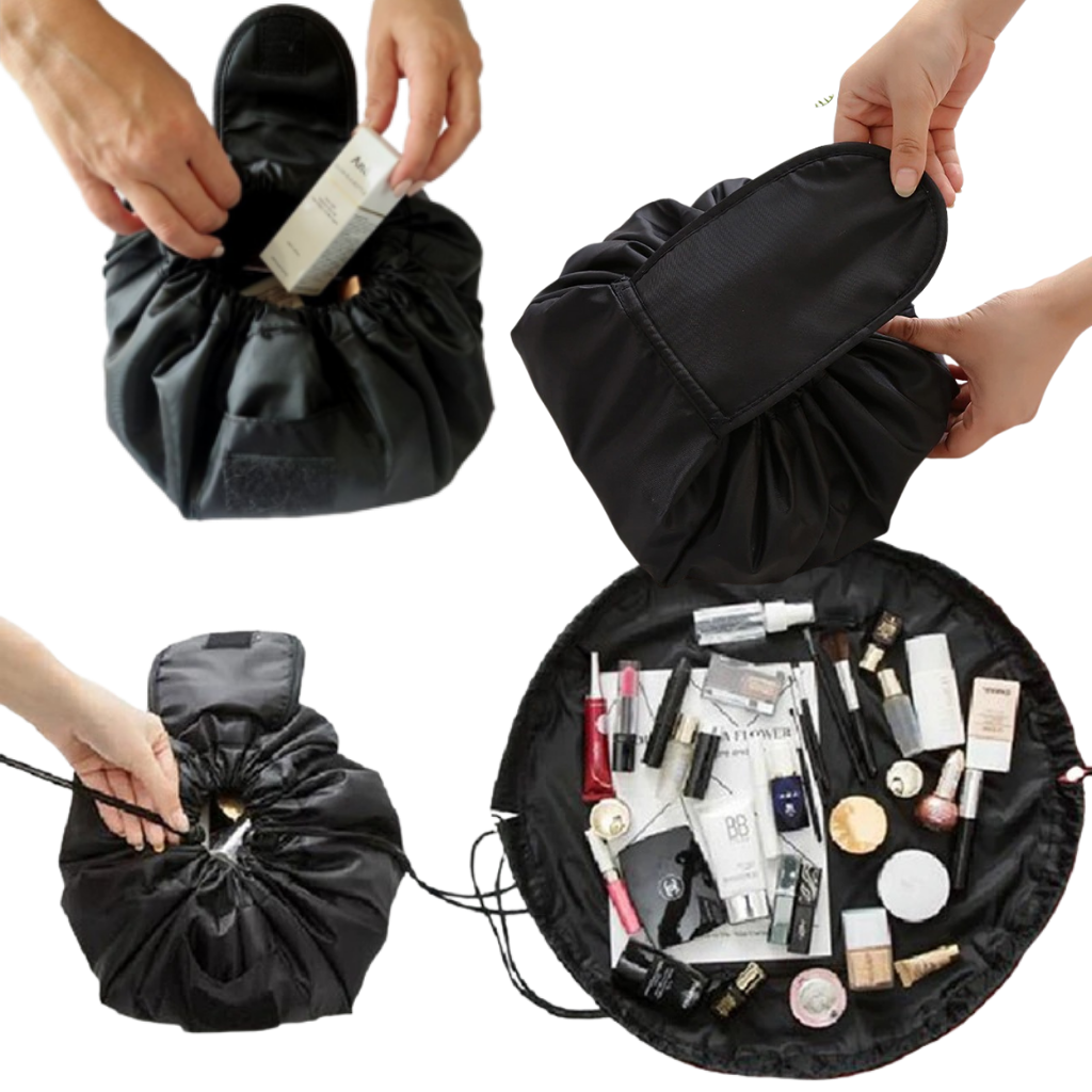 Pochette à maquillage pliable avec cordon de serrage