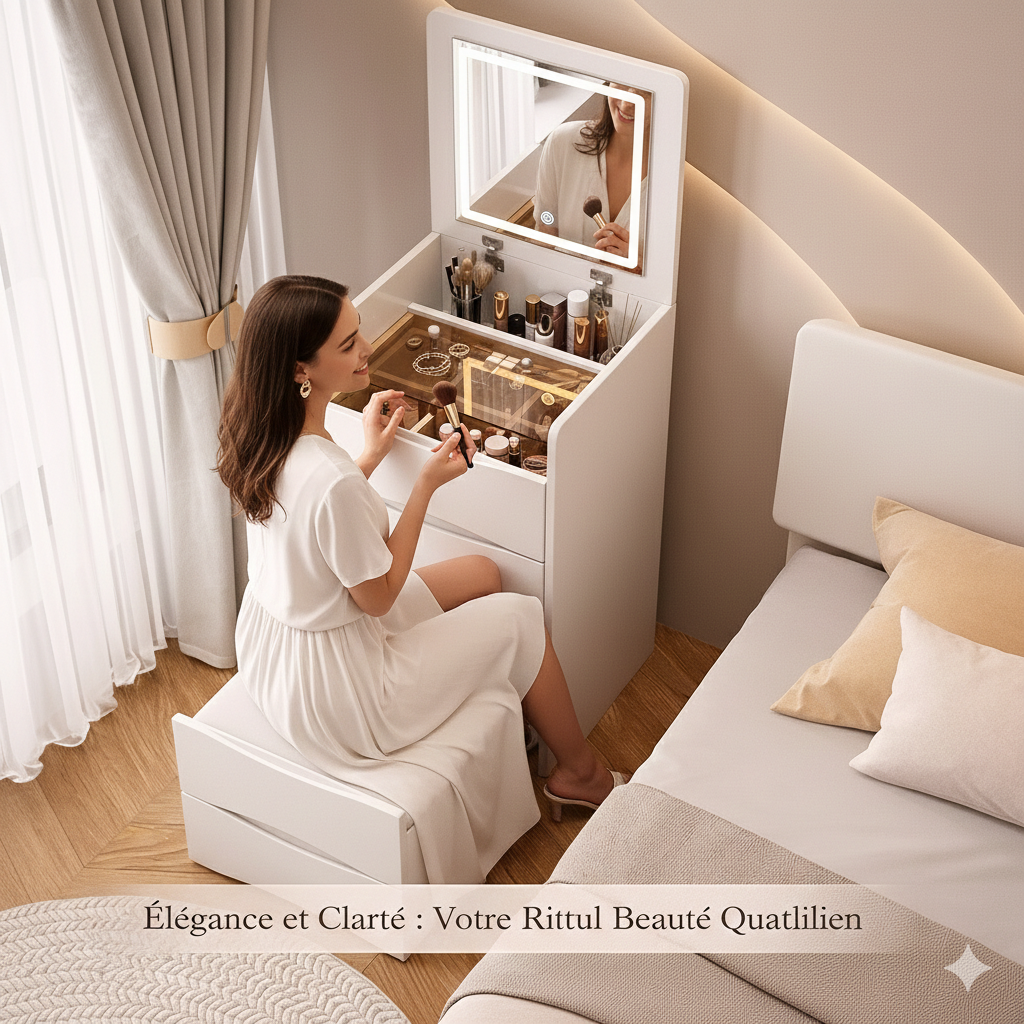 ✨ Prix Direct Usine – Coiffeuse de Luxe 2-en-1 avec Rangement Intelligent