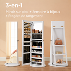Miroir 3-en-1 avec étagère et organisateur à bijoux élégant ✨