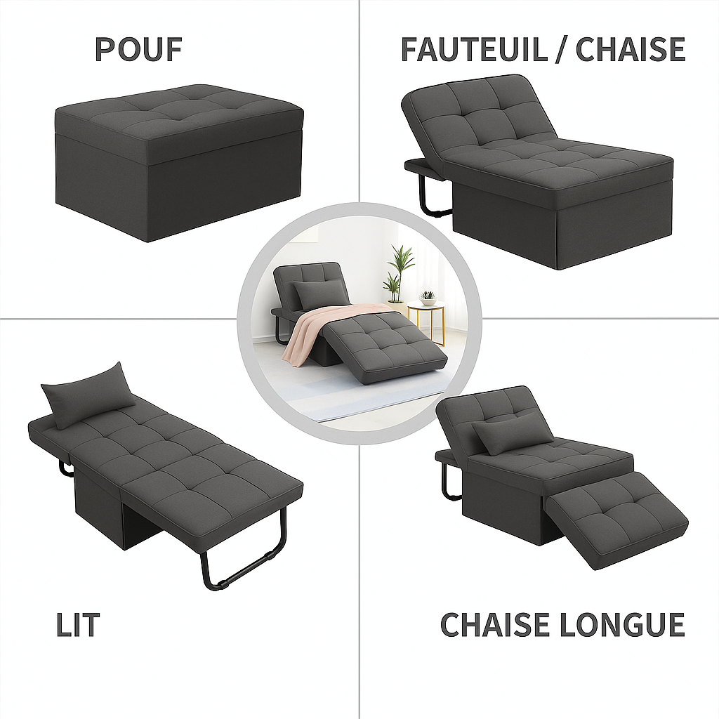 OTTO – Fauteuil Ottoman Convertible 4-en-1 Multifonctionnel