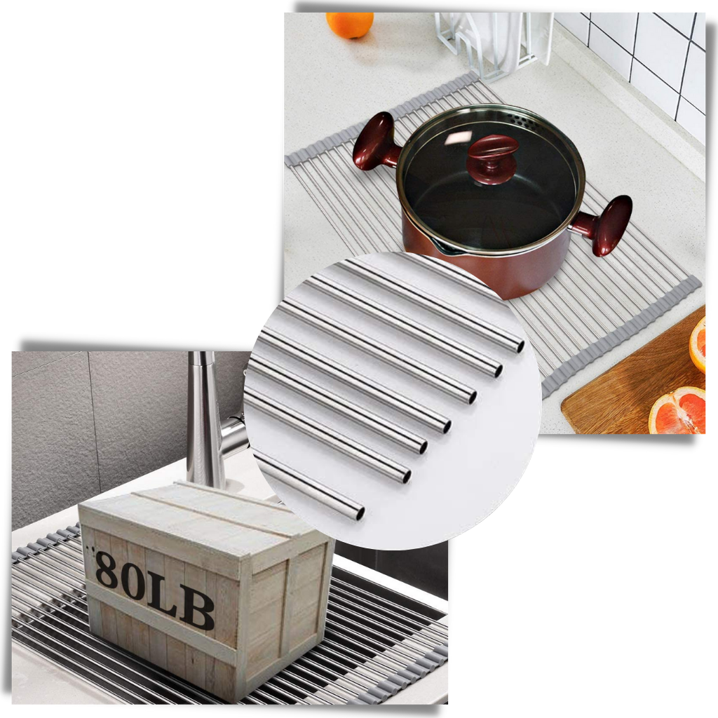 Egouttoir enroulable en acier inoxydable pour vaisselle et aliments