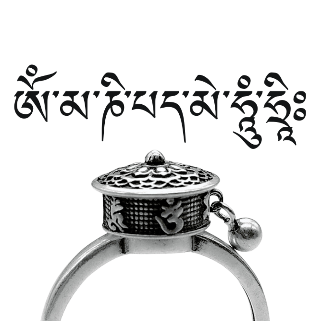 Bague pour femme avec mantra bouddhiste rotatif