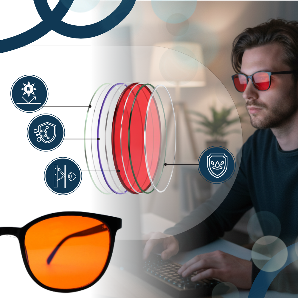 Lunettes rouges anti-fatigue à filtre bleu