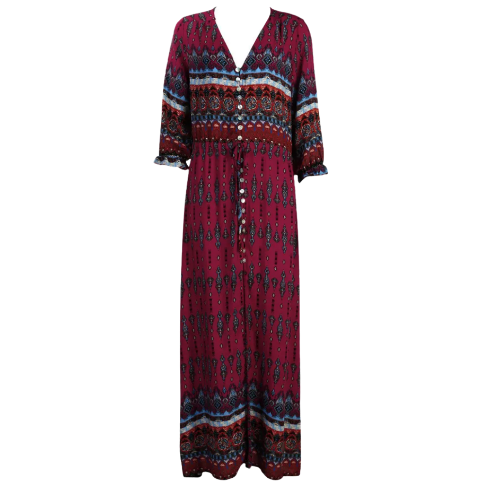 Robe longue à col en V de style bohème