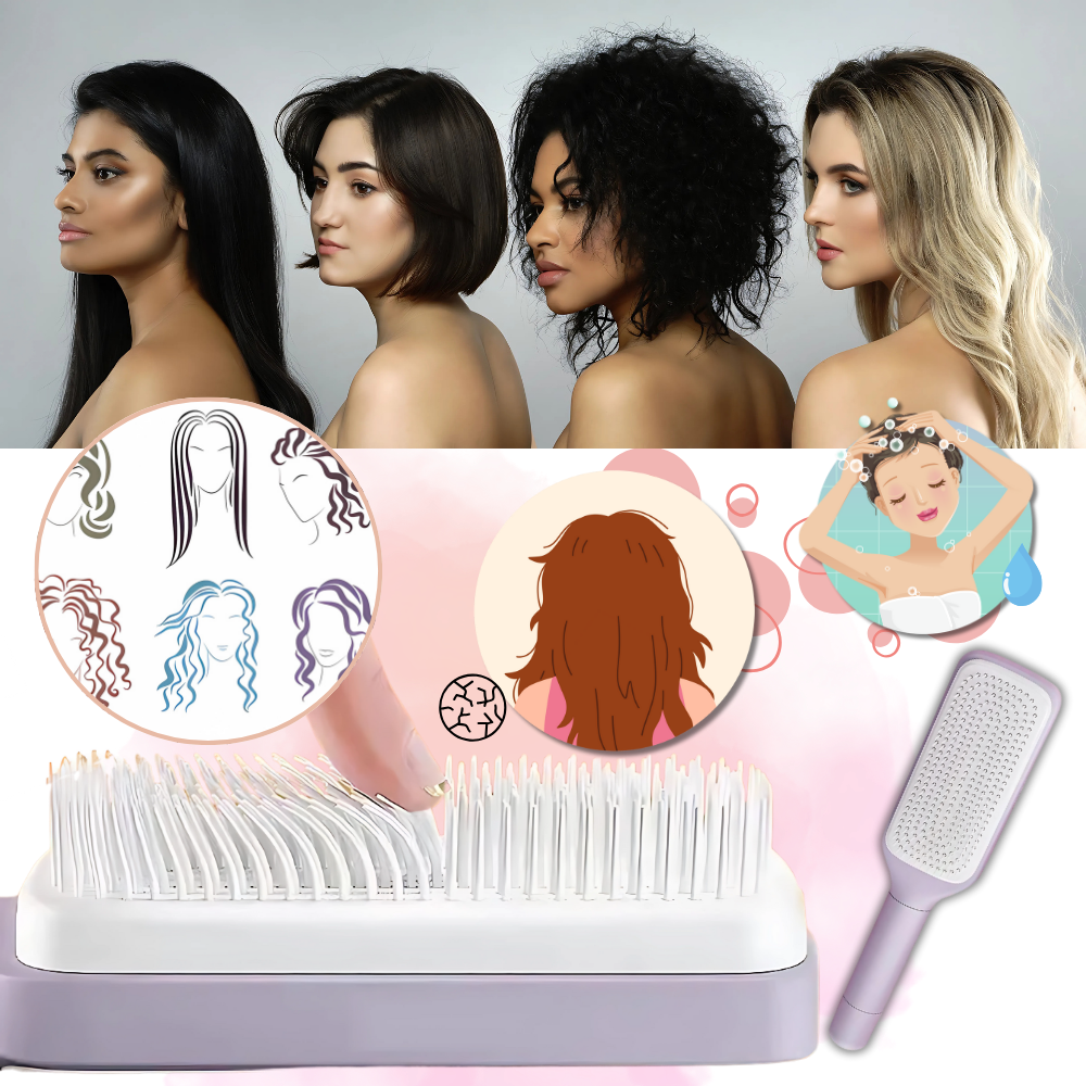 Brosse à cheveux autonettoyante pour le massage du cuir chevelu