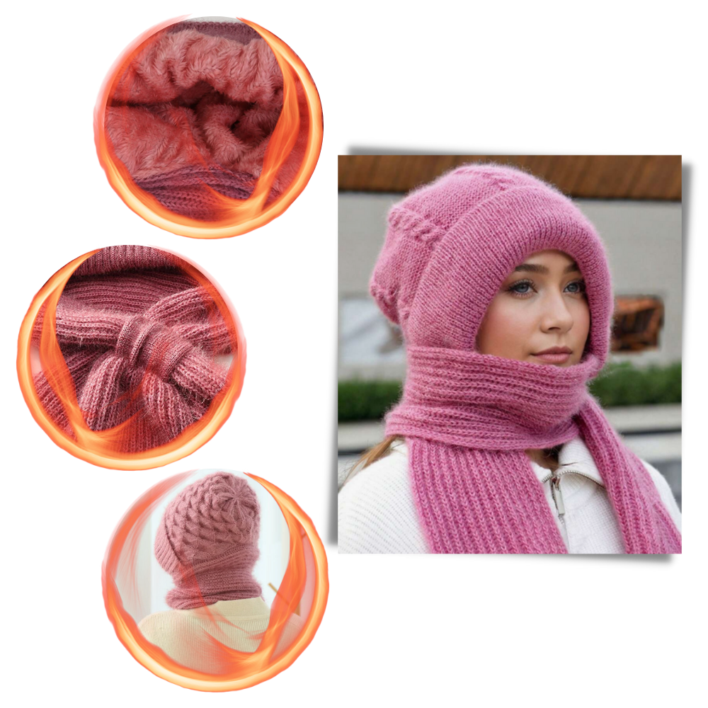 Bonnet à capuche en tricot coupe-vent avec écharpe et protège-oreilles
