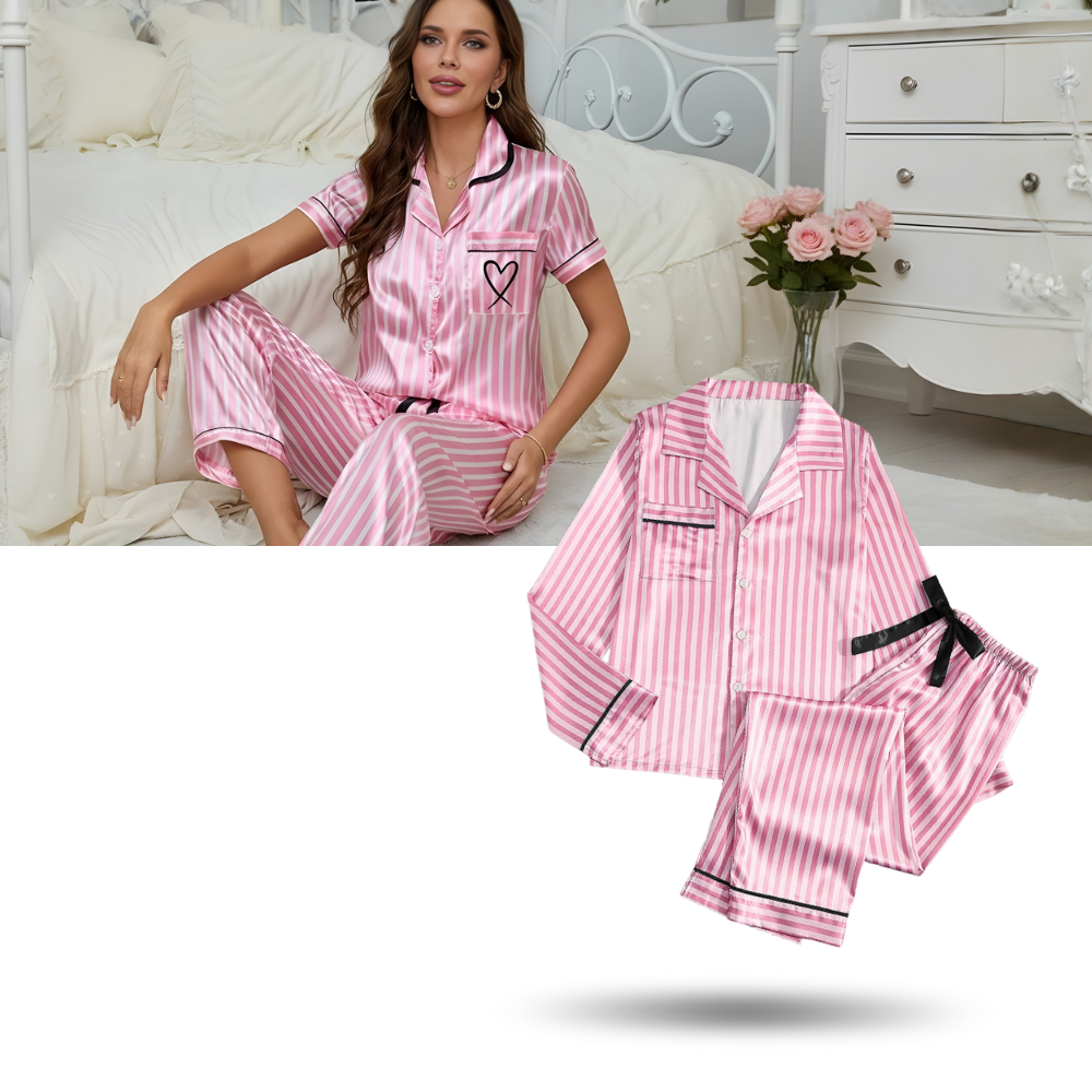 Pyjama satiné rose pour femme